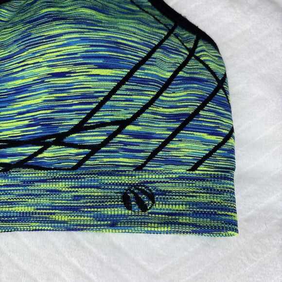 Avia Green Blue Space-Dye Sports Bra Size M Racerback Compression Fit Black Trim - Picture 4 of 5